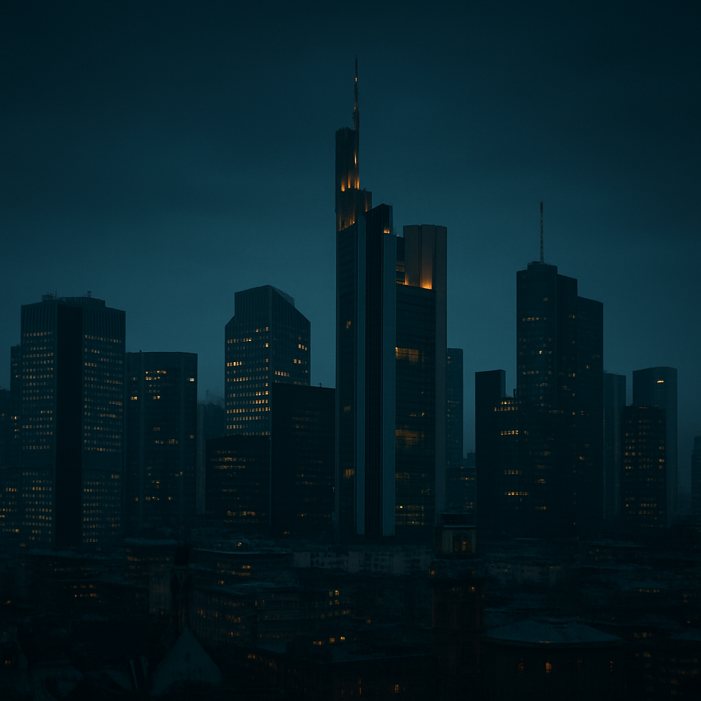 City financial district skyline at dusk